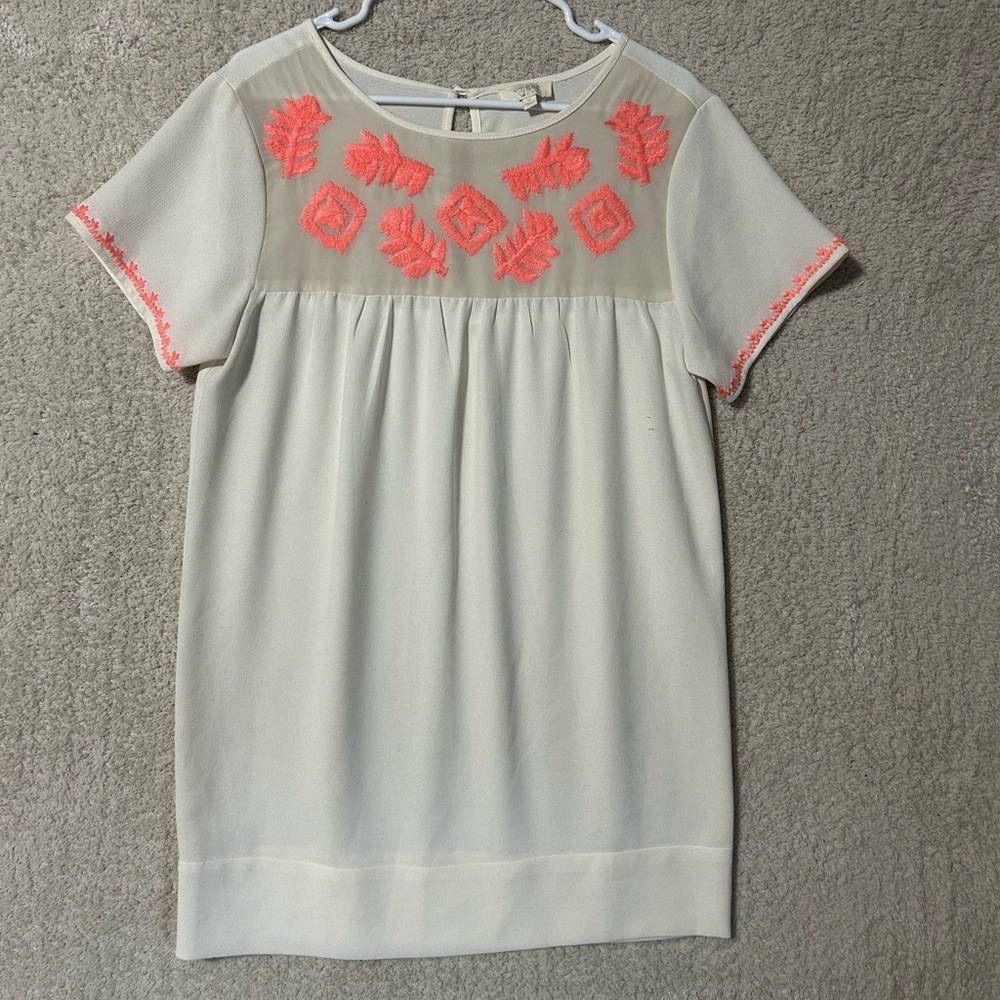 Umgee Embroidered Women’s Shirt. White And Peach Size Medium. Casual Workwear